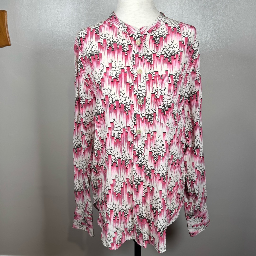 Isabel Marant Amba Top~Silk Blend Pink Geo Print Button Front Blouse Sz 36 US 4